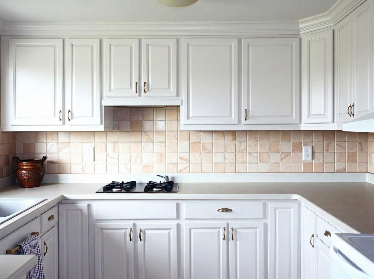 The same kitchen with the cabinets repainted in smooth satin white