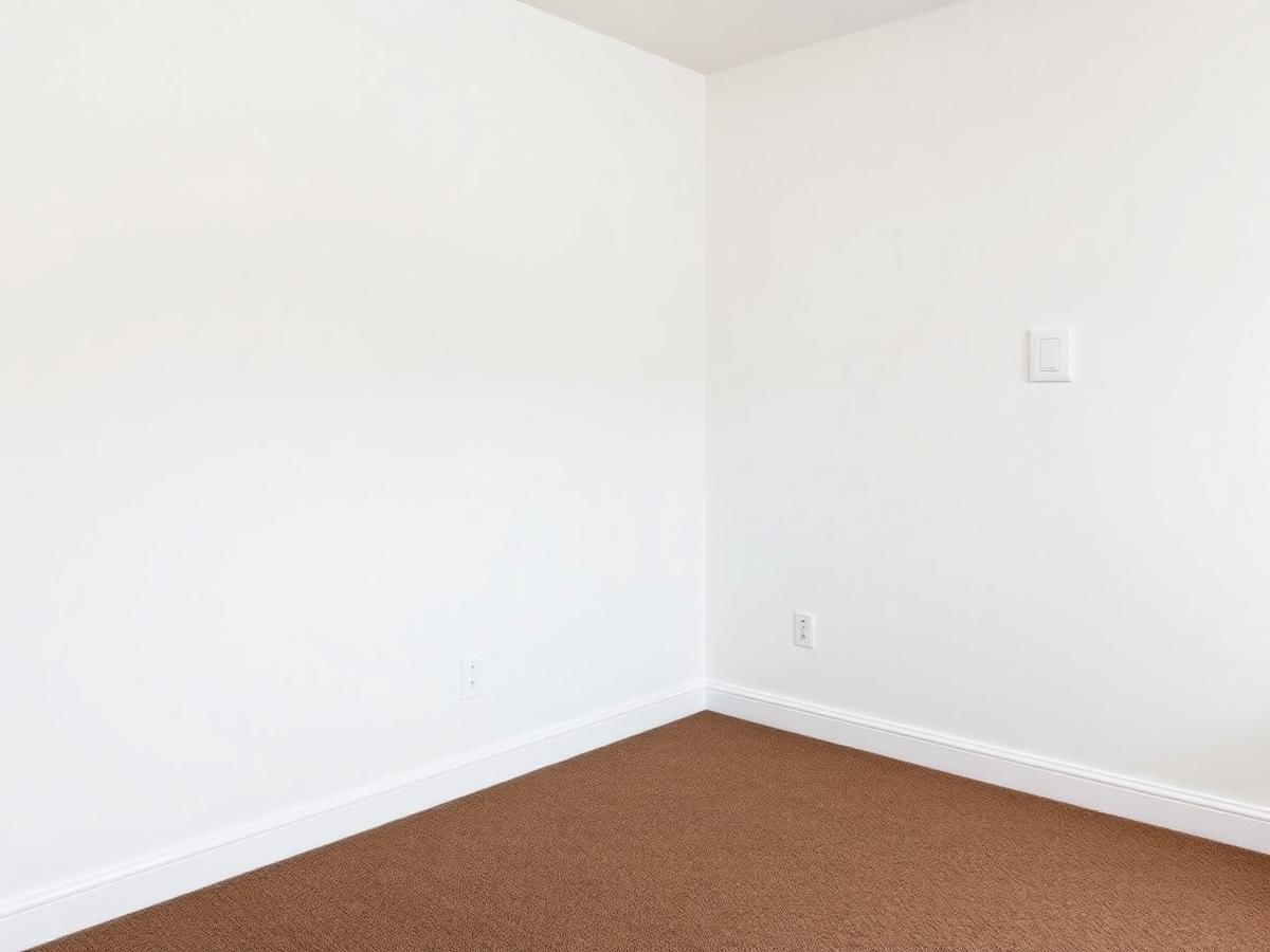 The same room with smooth freshly painted white walls and clean baseboards